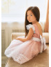 Lace Sleeve Pink Flower Girl Dress